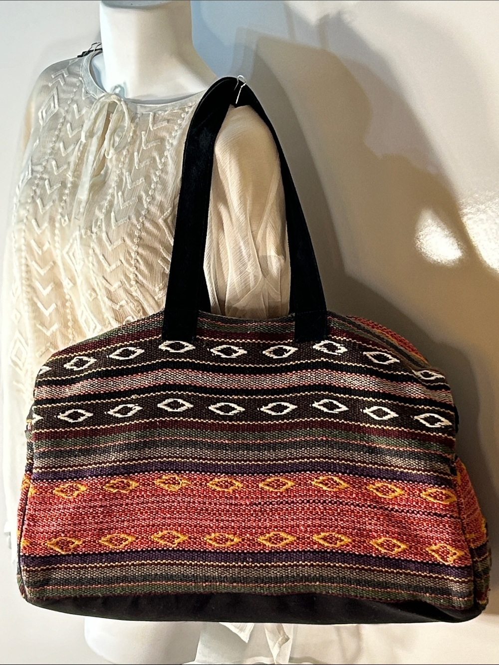 World Market Tapestry Multi Color Tote Bag Overnighter Carry On Travel Vacation